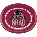 Creative Converting 8 Count School Spirit Oval Paper Platters for Graduation Party, Burgundy