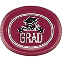 Creative Converting 8 Count School Spirit Oval Paper Platters for Graduation Party, Burgundy