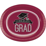 Creative Converting 8 Count School Spirit Oval Paper Platters for Graduation Party, Burgundy