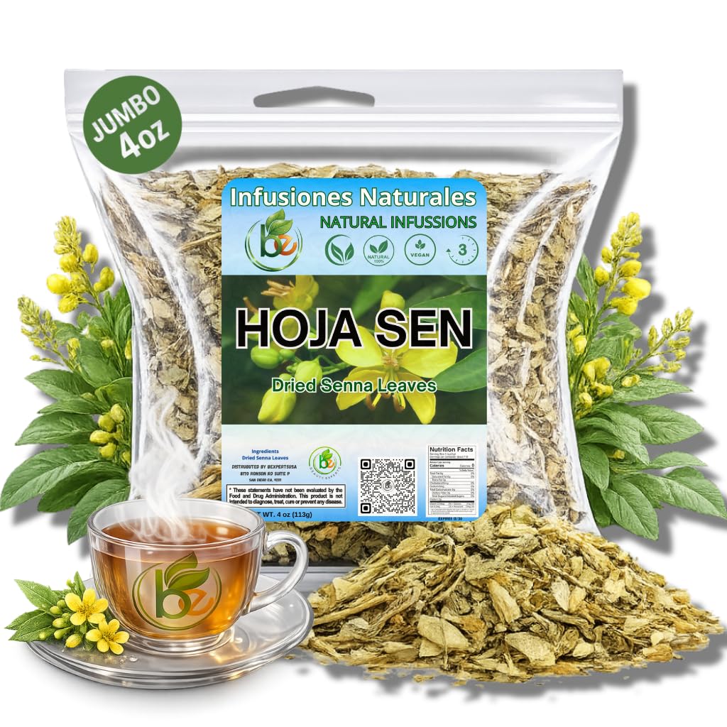 Hoja de Sen Té (Senna Leaf Tea) - 4 oz (113 g) - 100% Natural, Vegan, Gluten-Free - Dried Senna Leaves - Caffeine-Free Herbal Loose Leaf - by