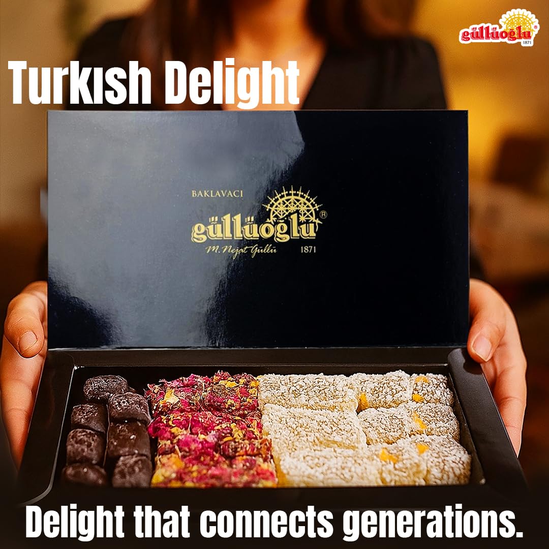 Güllüoglu Gourmet Delight Series: Sultan’s Confections Assorted Turkish Delight, 8.8oz - 250gr (Pack of 1), Chocolate-Pistachio-Bergamot-Orange-Rose