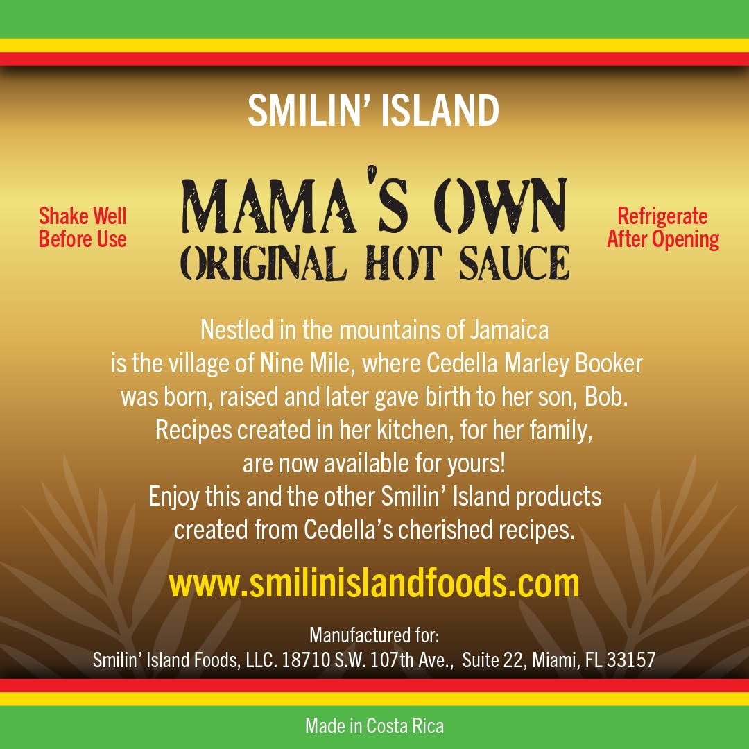Mamas Own Original Hot Sauce by Cedella Marley Booker's Smilin Island -Habanero and Scotch Bonnet Peppers 1 Bottle 5 Ounce.