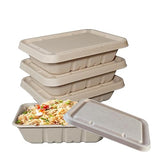EcoQuality 40oz Disposable Bowls with Fiber Lids - Rectangular Compostable Sugarcane Fiber Biodegradable Paper Bowls Eco-Friendly Take Out Food