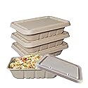 EcoQuality 40oz Disposable Bowls with Fiber Lids - Rectangular Compostable Sugarcane Fiber Biodegradable Paper Bowls Eco-Friendly Take Out Food