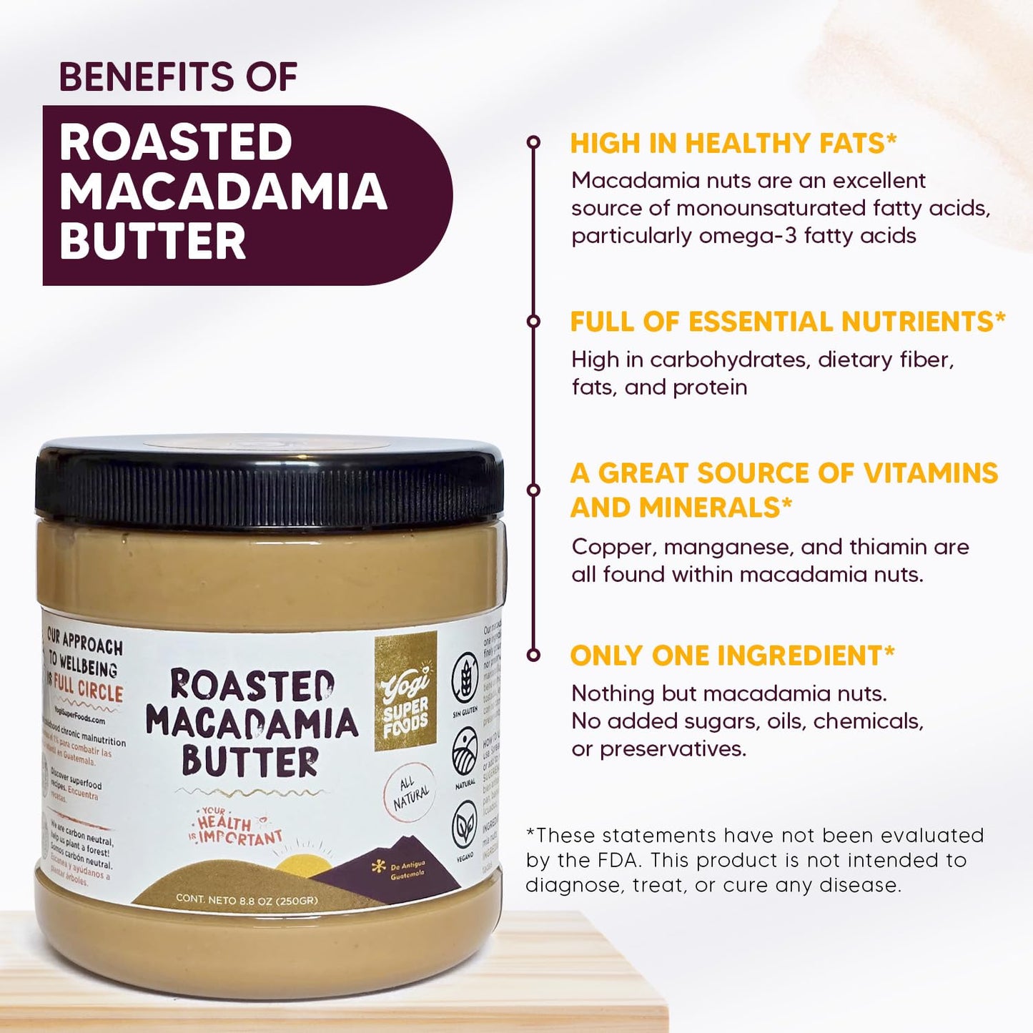 Yogi Super Foods Roasted Macadamia Nut Butter - Healthy Macadamia Butter Spread, Perfect for Keto and Paleo Diets - No Added Sugar, Creamy Texture