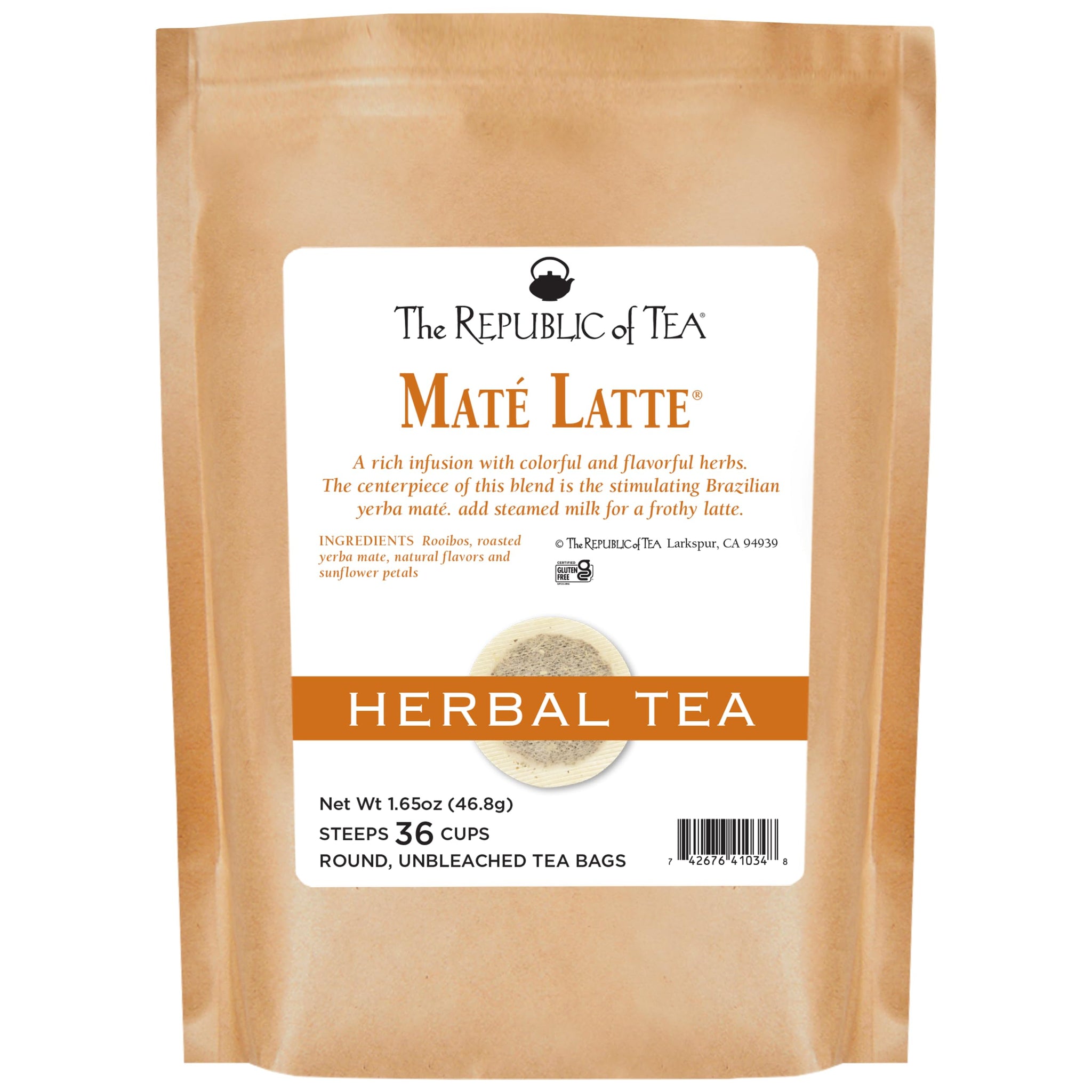 The Republic of Tea - Maté Latte® Herbal Tea, 36 Tea Bags, Roasted Yerba Mate and Rooibos Herbal Tea