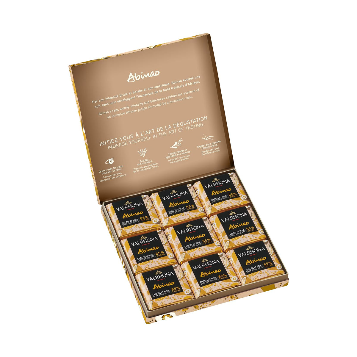 Valrhona Premium Dark Chocolate Gift Box ABINAO 85% Cacao 18 Squares with Powerful Cocoa Notes. Gourmet French Chocolate, Perfect Present