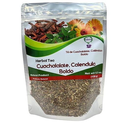 Cuachalalate, Calendula, Marigold Tea, Boldo, Basil,Herbal Mix,Quiere Te, 5.3 oz (150 grams), 1 Pack,Resealable Bag, Loose Leaf Tea,Product From