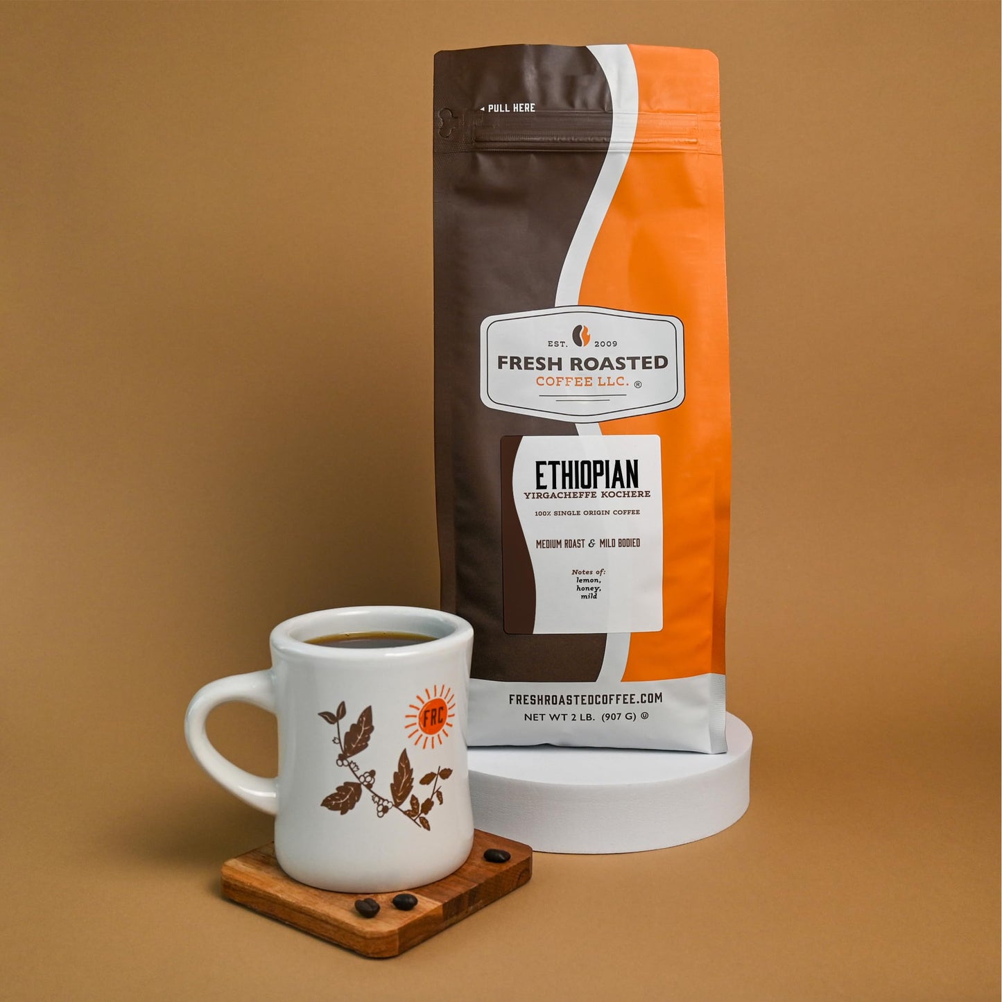 Fresh Roasted Coffee, Ethiopian Yirgacheffe Kochere, 2 lb (32 oz), Medium Roast, Kosher, Ground