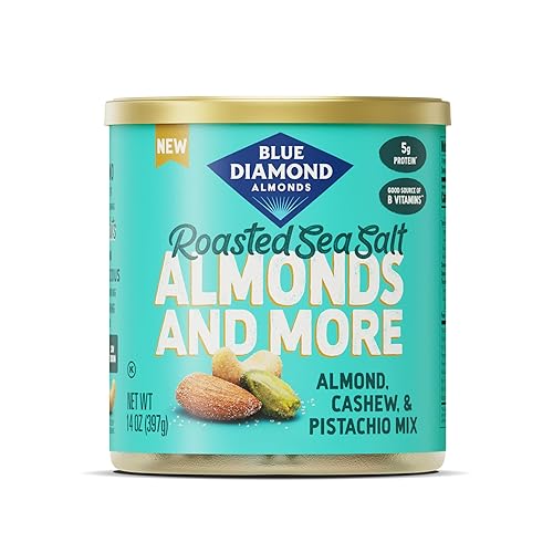 Blue Diamond Almonds, Mixed Nuts Roasted Sea Salt Deluxe Snack Nuts, Almonds, Pistachios, and Cashews, 14oz. Can (Pack of 1)