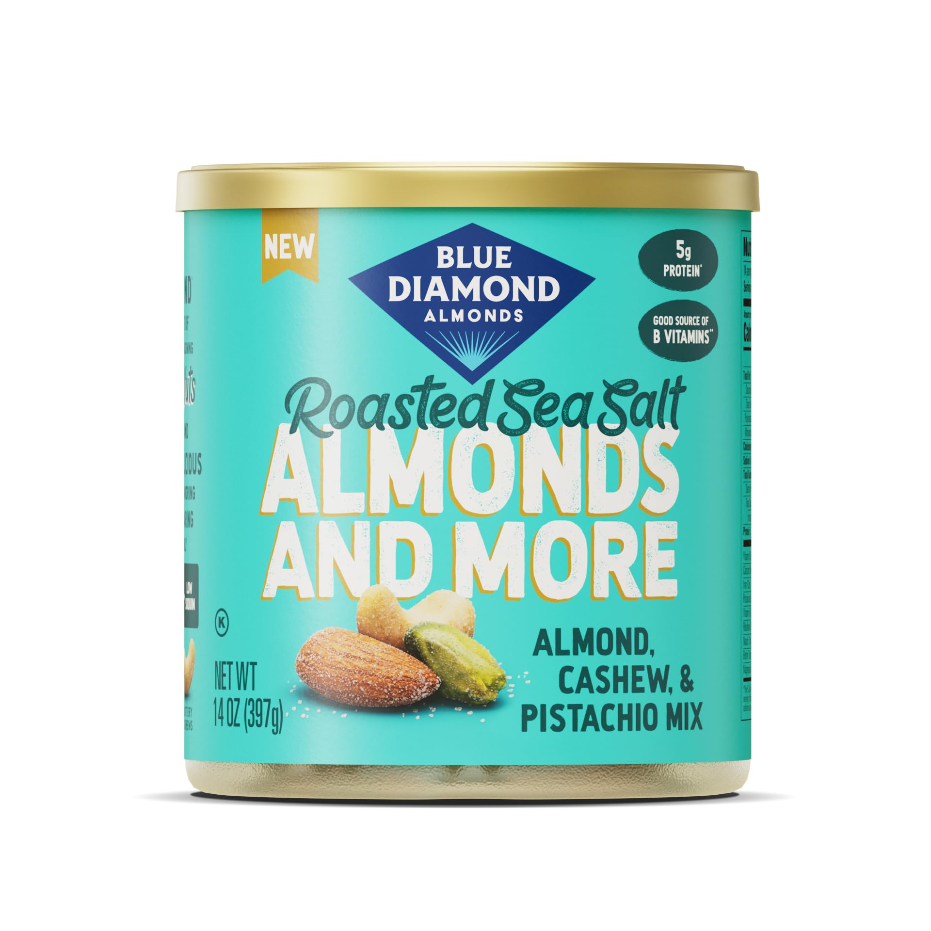 Blue Diamond Almonds, Mixed Nuts Roasted Sea Salt Deluxe Snack Nuts, Almonds, Pistachios, and Cashews, 14oz. Can (Pack of 1)