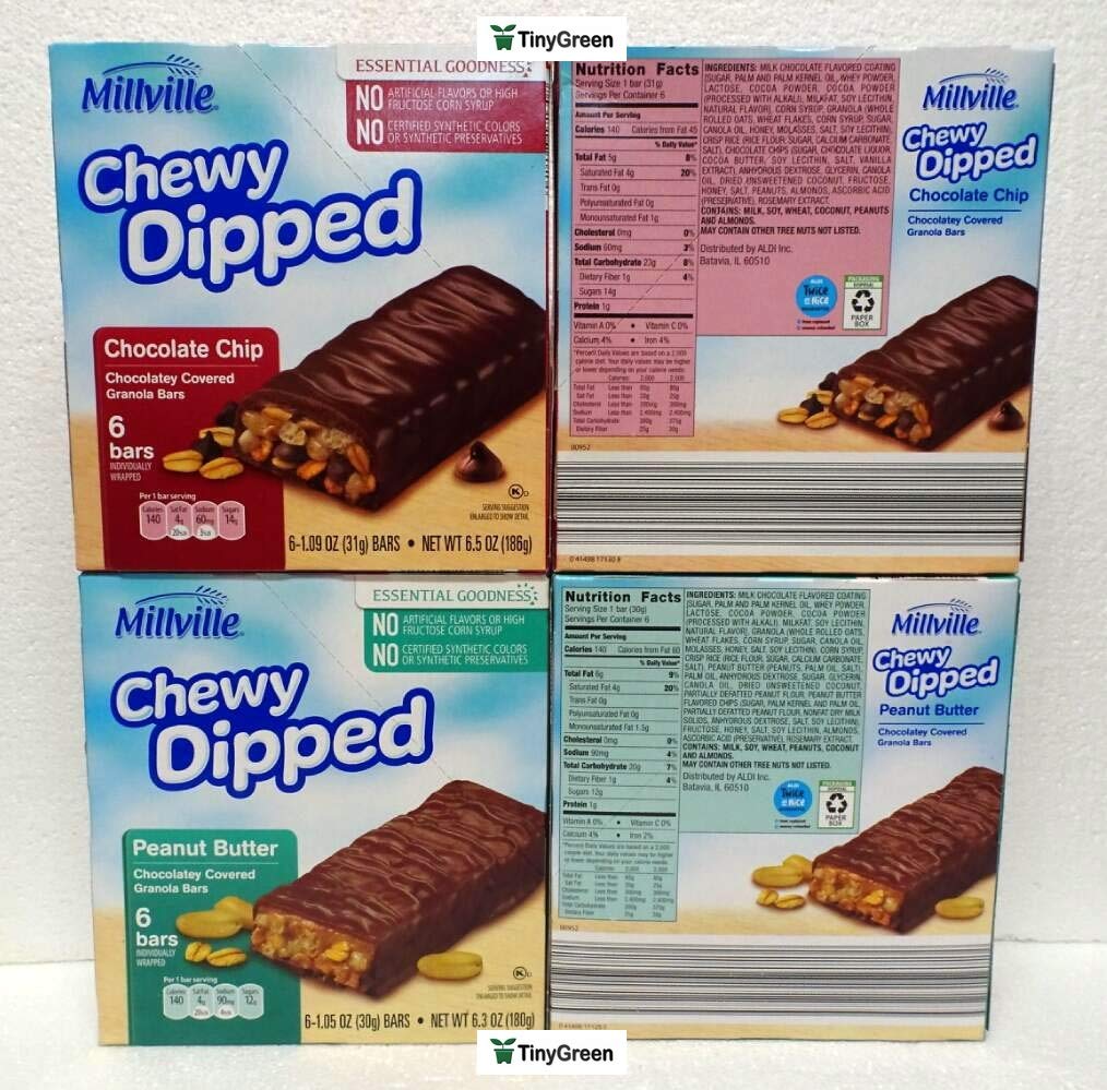 Millville Chewy Dipped Two Flavors Chocolaty Covered Granola Bars Combo Bundle 6.3oz 180g (Pack of Two)