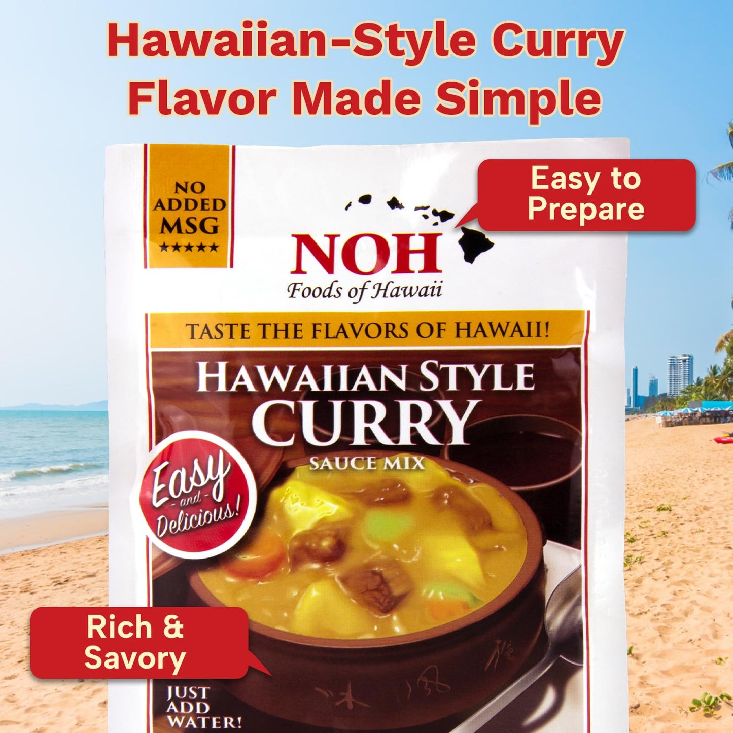 NOH Hawaiian Style Curry Sauce Mix, 1.5 oz Packet (Pack of 3) - Easy-to-Use Instant Curry Seasoning Mix for Rich & Savory Flavor - Ideal for Chicken