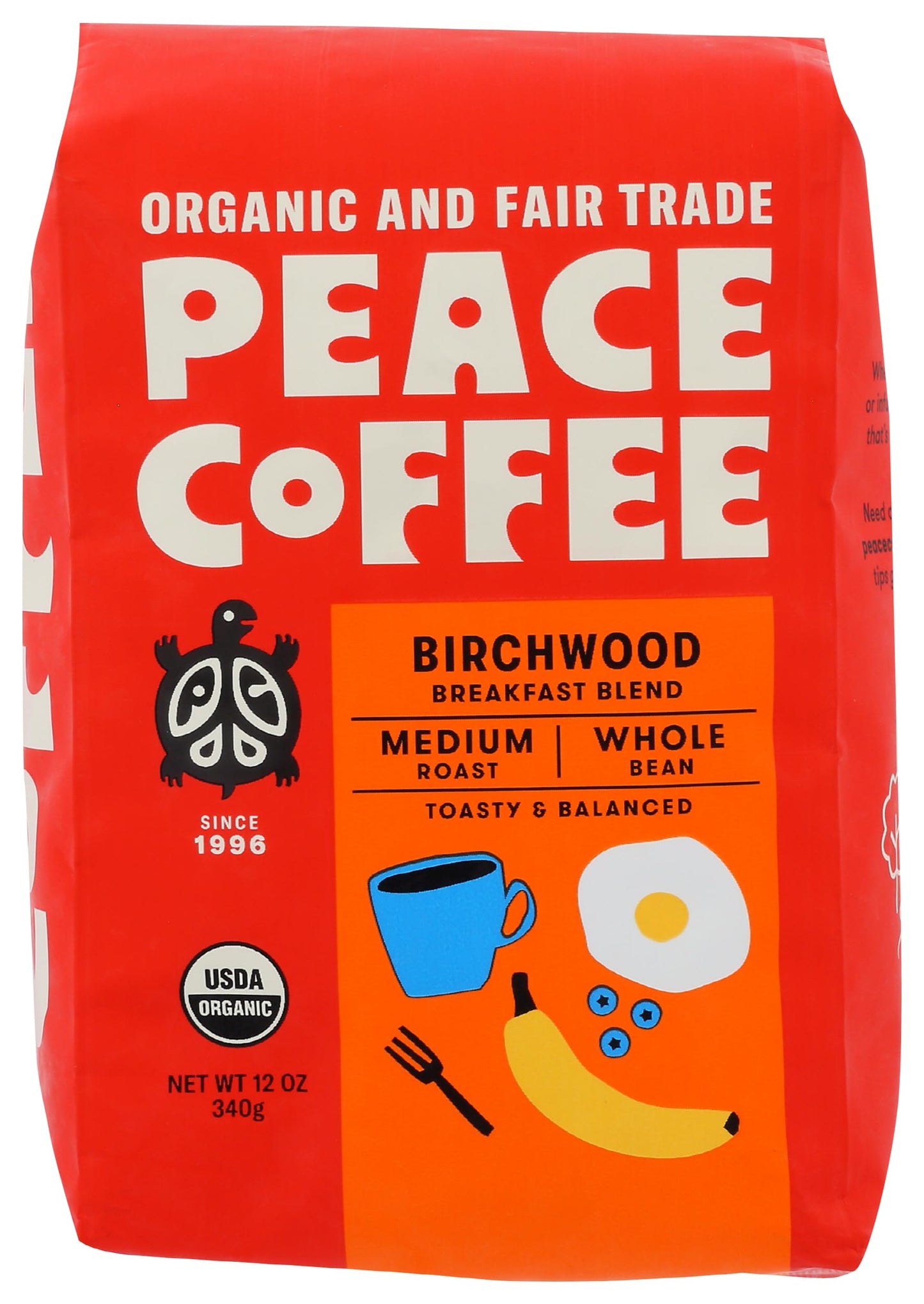 Peace Coffee, Birchwood Organic Whole Bean, 12 Ounce