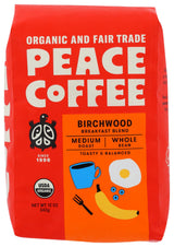 Peace Coffee, Birchwood Organic Whole Bean, 12 Ounce