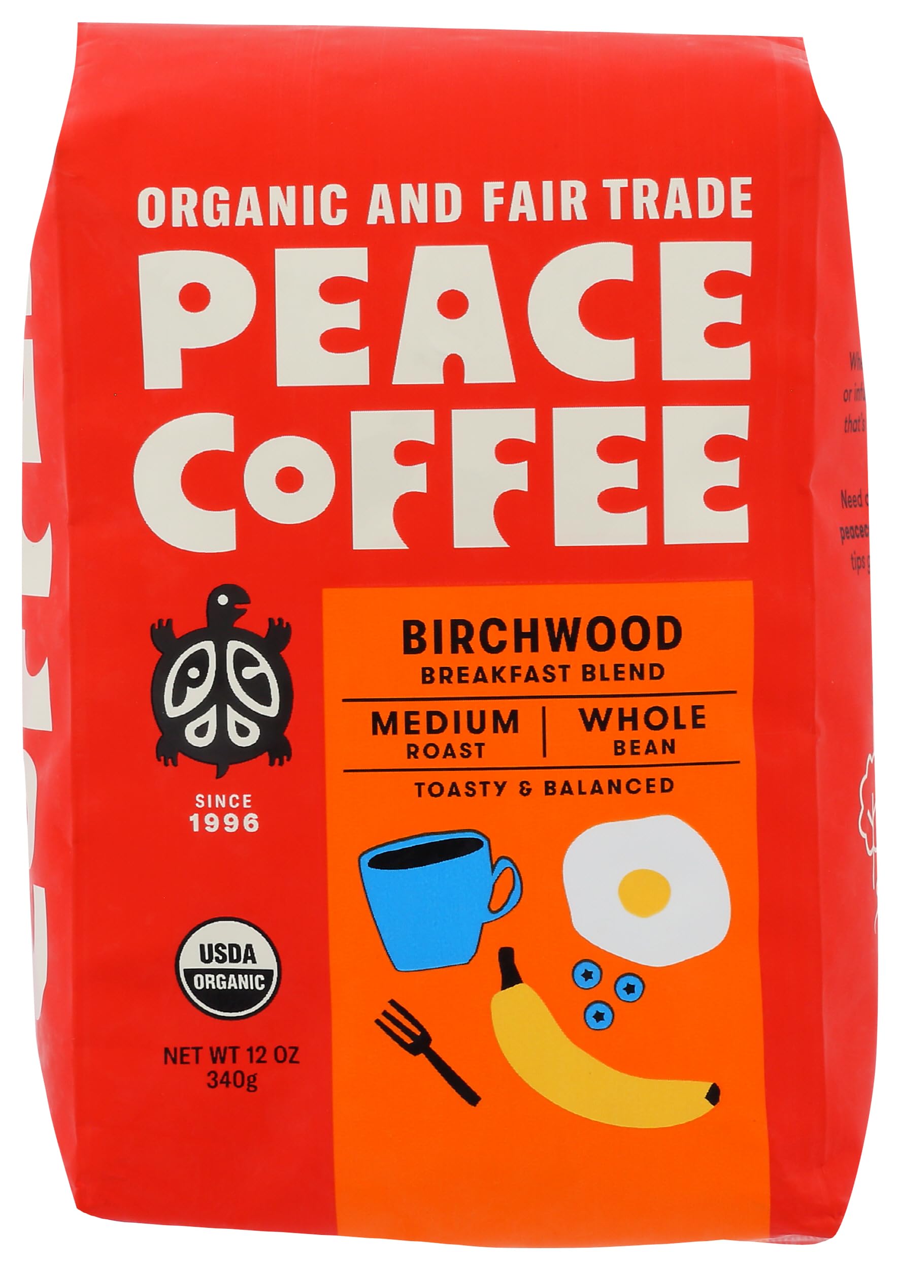 Peace Coffee, Birchwood Organic Whole Bean, 12 Ounce