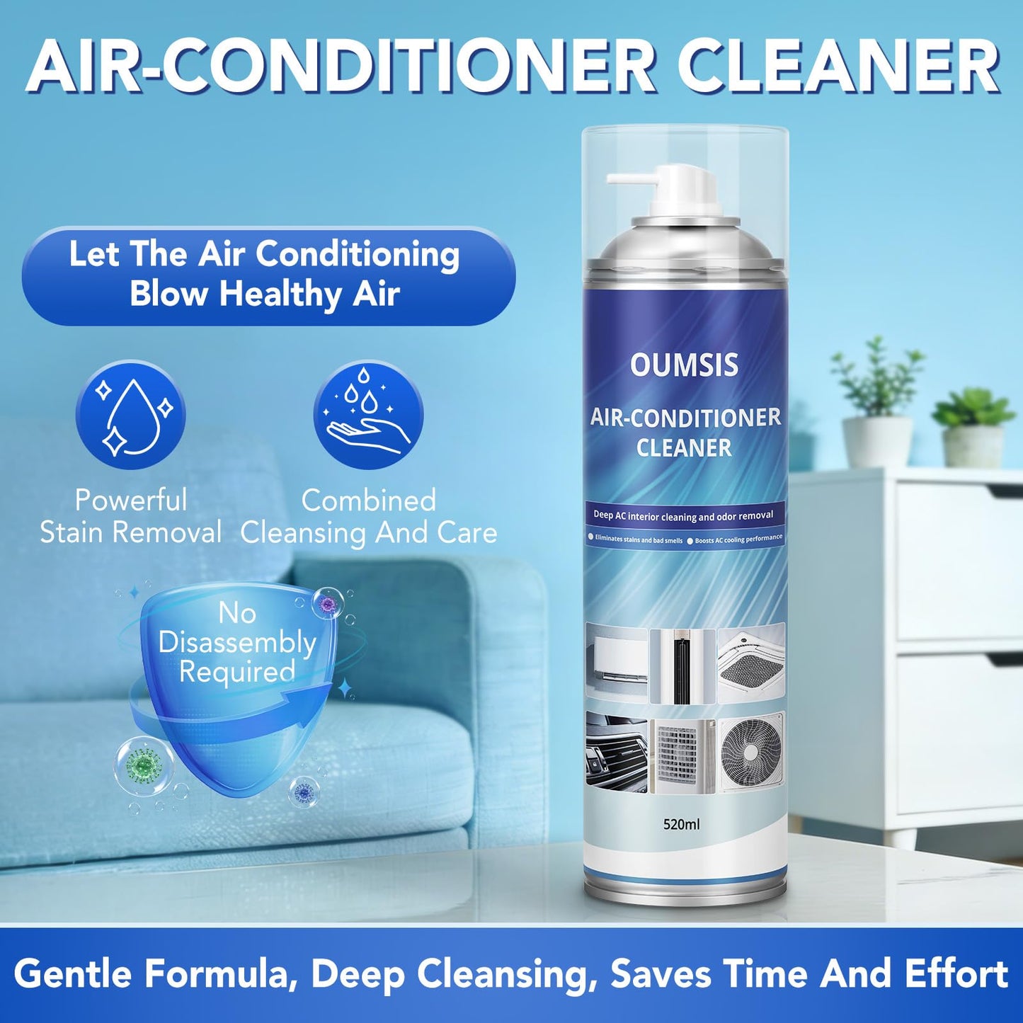 OUMSIS Air Conditioner Cleaner, Professional Cleaner Foam Spray, Foaming Coil Cleaners for AC Unit, Heating, Refrigerator, Multifunctional Cleaner