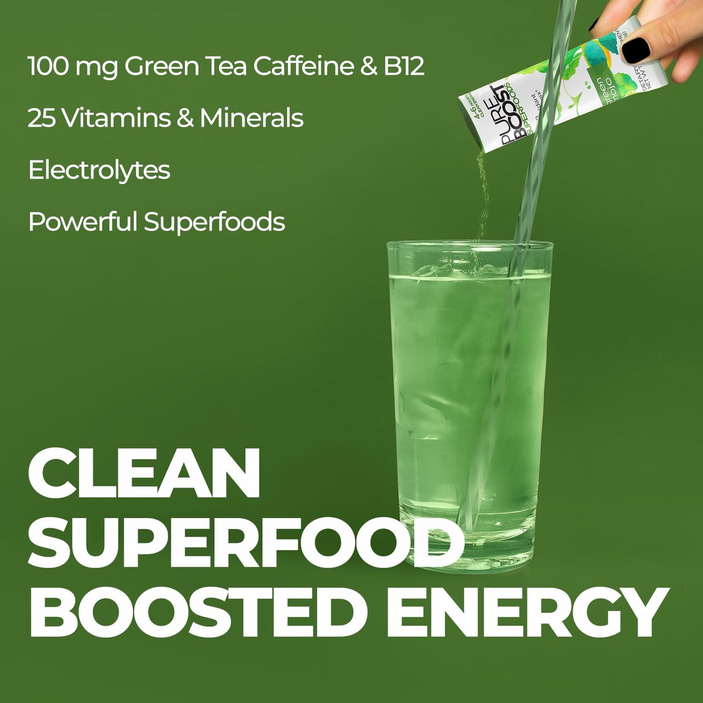 Pureboost Sugar-Free Superfoods Clean Energy Booster, Combo Pack 30 Count, Energy Drink Mix with Apple Cider Vinegar, 7 Organic Red or Green