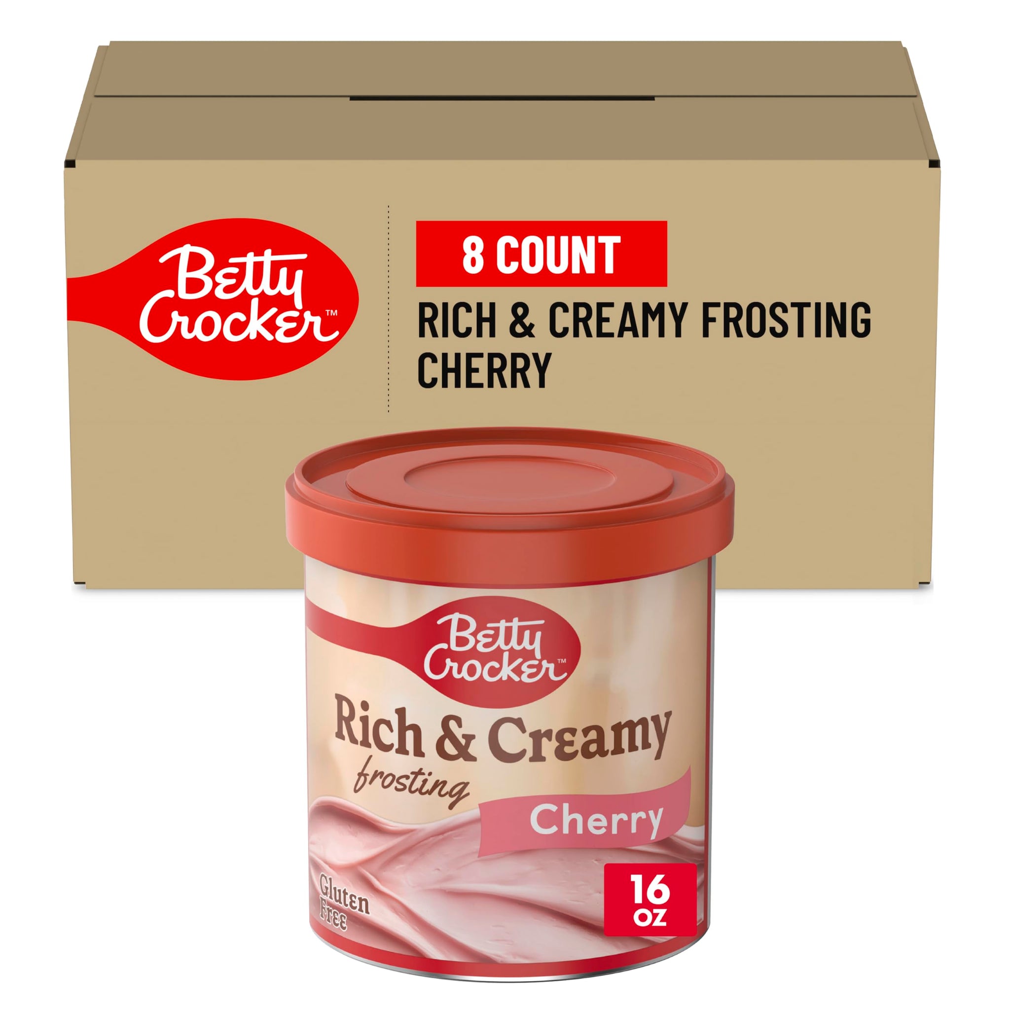 Betty Crocker Rich and Creamy Cherry Frosting, Gluten Free, 16 oz (Pack of 8)