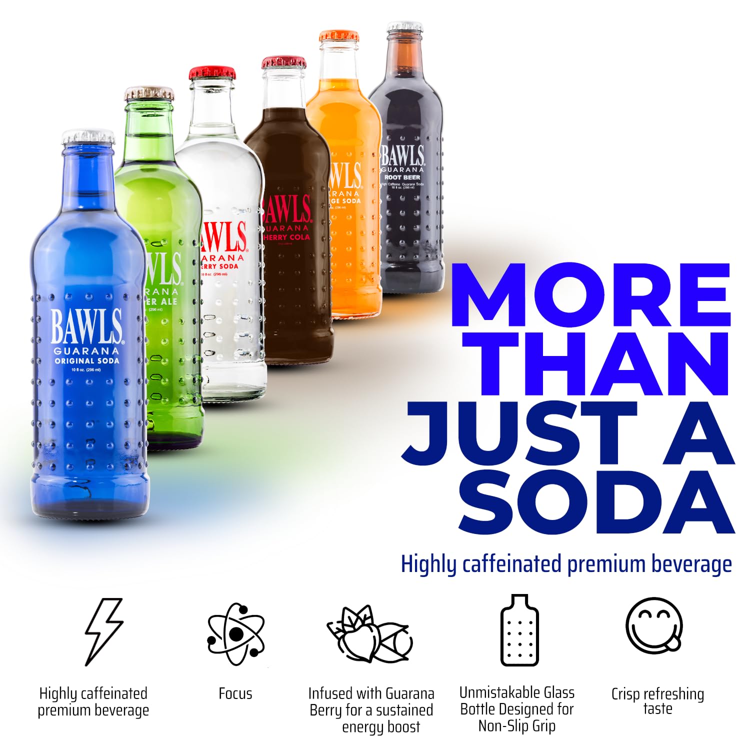 BAWLS Variety Pack, BAWLS Guarana Drink, Guarana Soda, Guarana Fueled Soda for Energy, High Energy Caffeinated Drink, Variety Pack, 10oz 12 Pack Glass