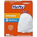 Hefty Strong 13 Gallon Trash Bags, Tall Kitchen Trash Bags, UnscentedLarge Trash Bags with Drawstrings, Durable Closure, Resists Leaks, Punctures