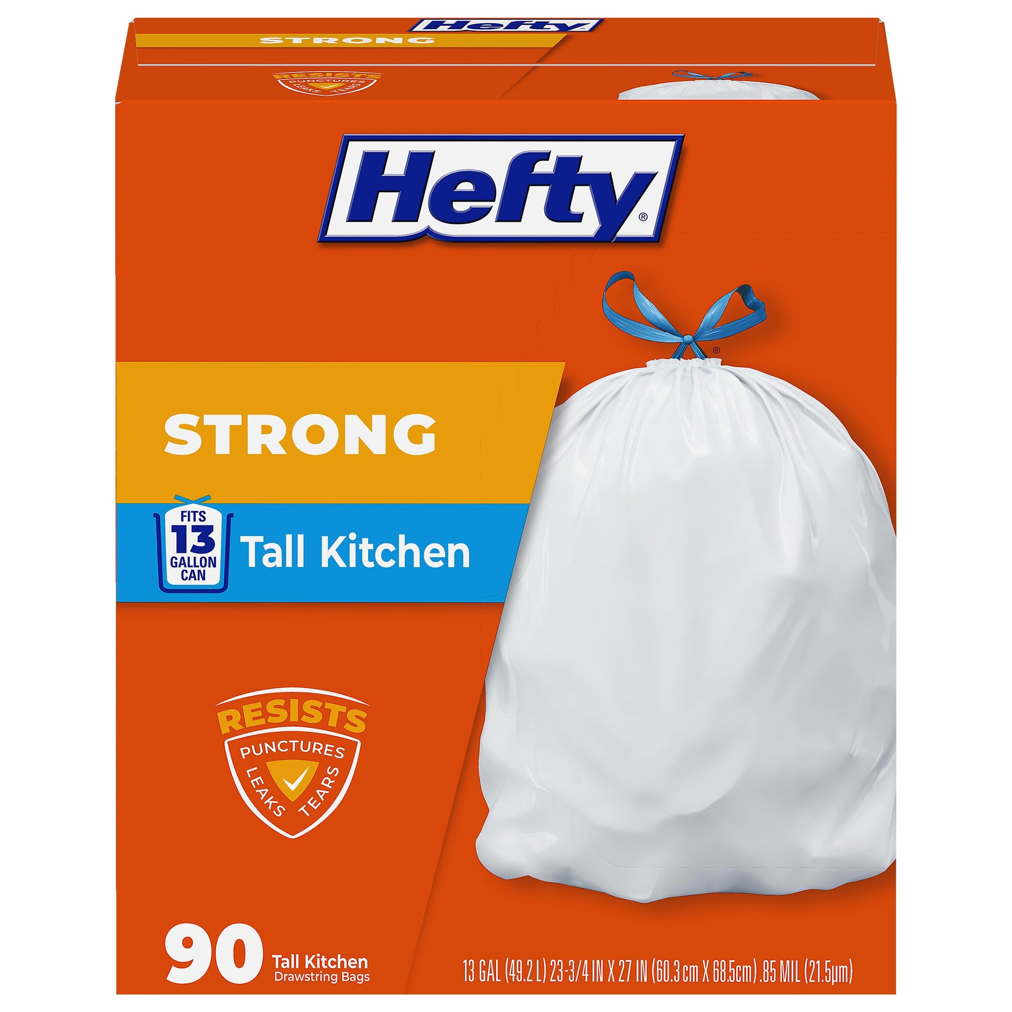 Hefty Strong 13 Gallon Trash Bags, Tall Kitchen Trash Bags, UnscentedLarge Trash Bags with Drawstrings, Durable Closure, Resists Leaks, Punctures