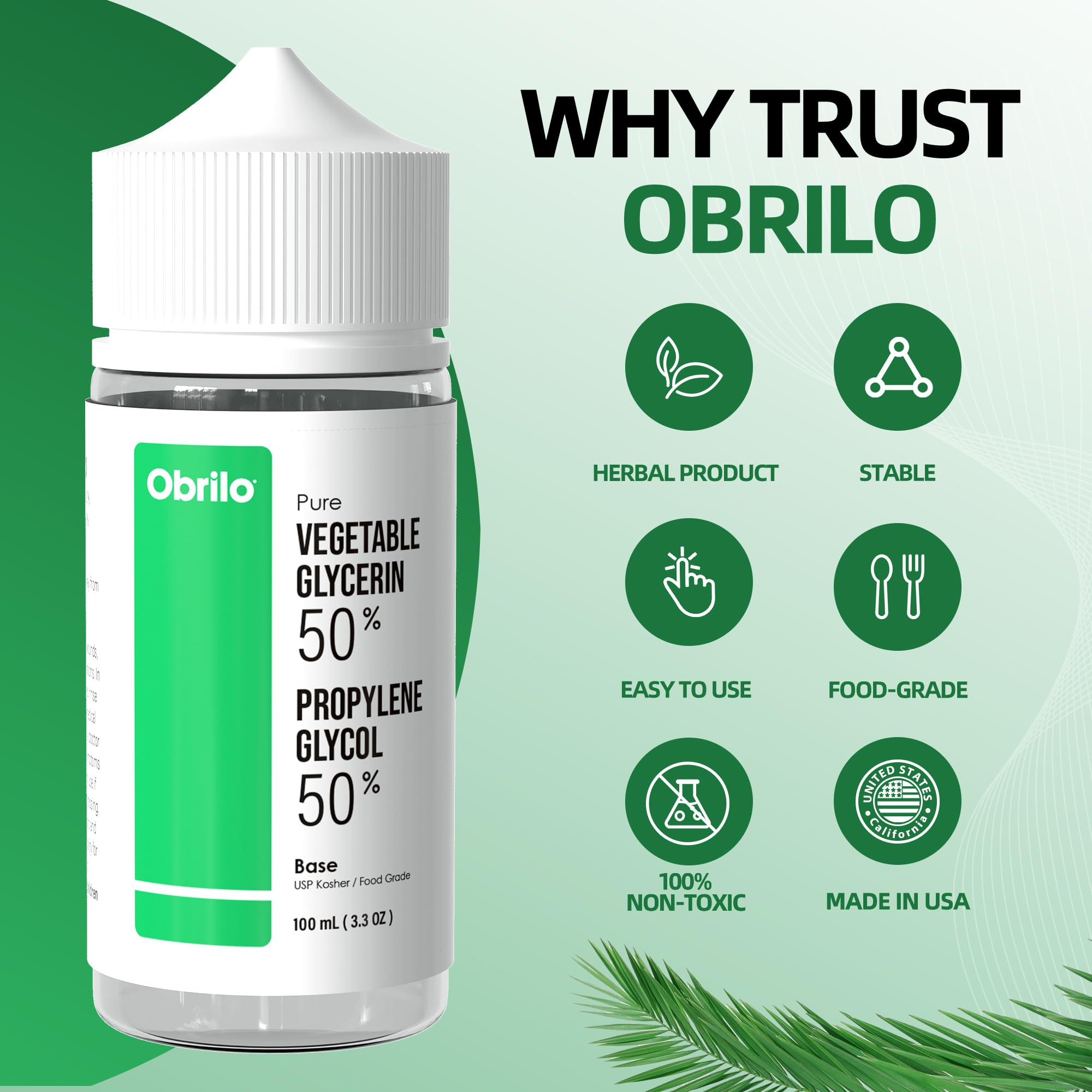 Obrilo 100 mL (3.3 oz.) 50/50 Blend Vegetable Glycerin (VG) & Propylene Glycol (PG), Pure USP Kosher, Food Grade, DIY