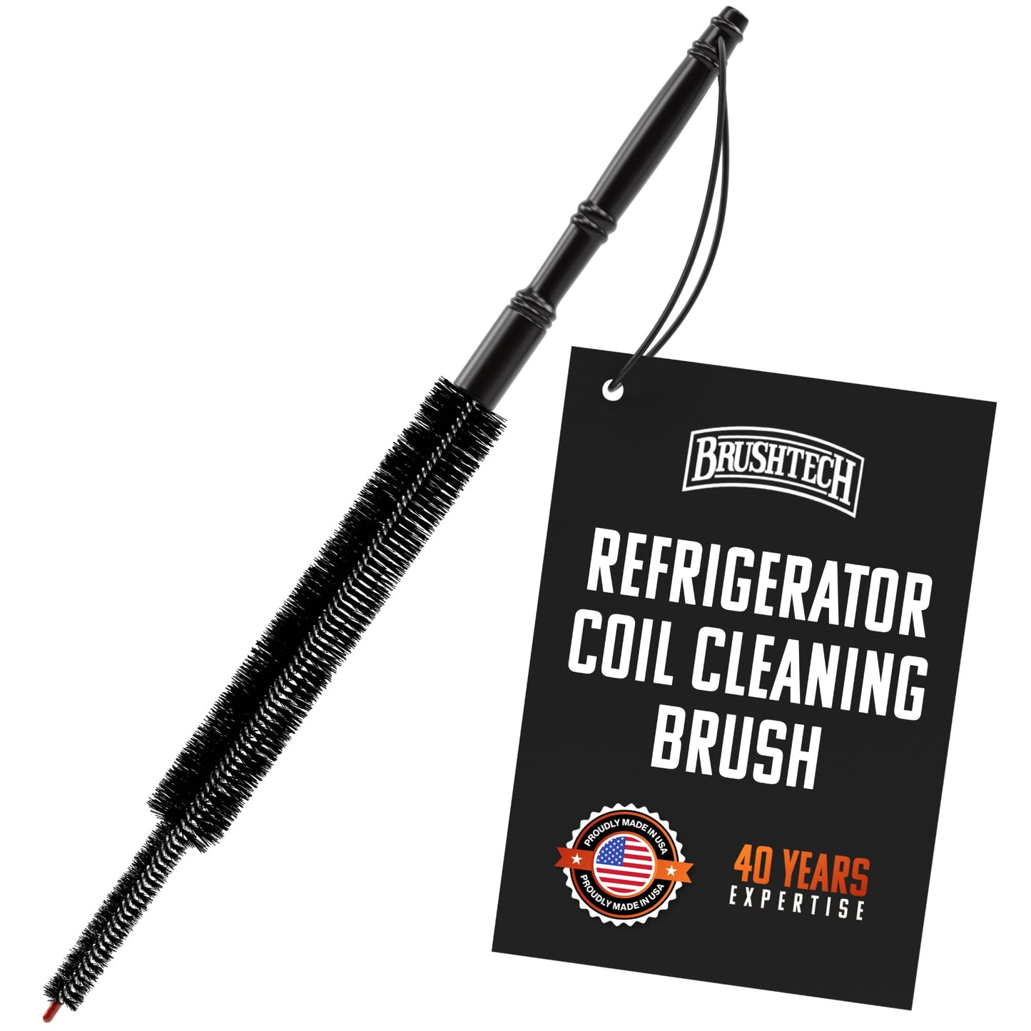 Brushtech Appliance Care Refrigerator Coil Cleaning Brush - Tapered Flexible Design for Deep Dust Removal & Appliance Maintenance - 15.25" Slim Nylon