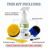 ESP Stone Care Headstone Cleaner Kit for Grave Cleaning - 1 Quart Spray Solution - Includes Drill Brushes - Ideal for Cleaning Headstones, Tombstones