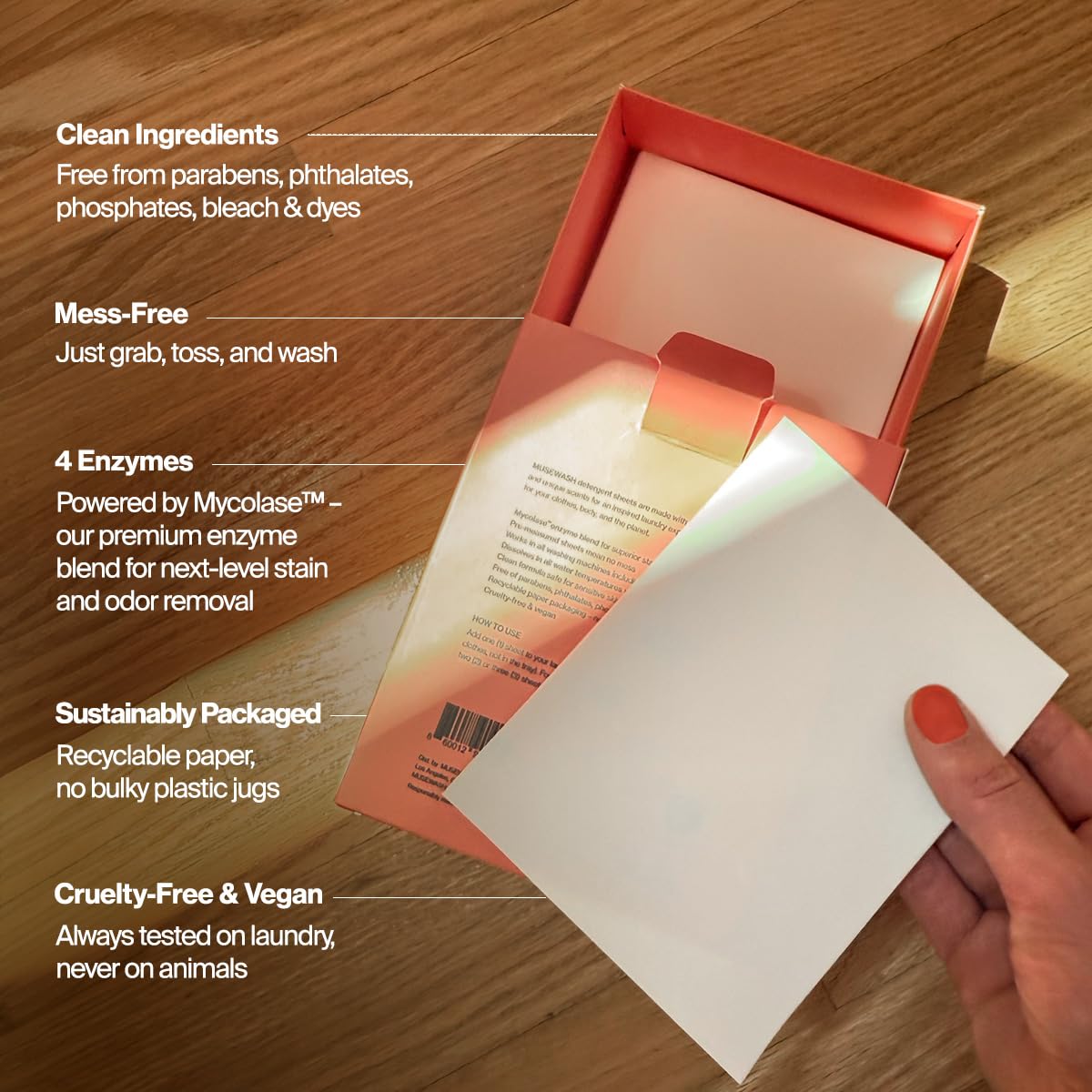 MUSEWASH Laundry Detergent Sheets | Enzyme-Powered, Vegan, Paraben-Free | Luxury Scents | Plastic-Free, Eco-Friendly, Travel-Friendly Packaging (50