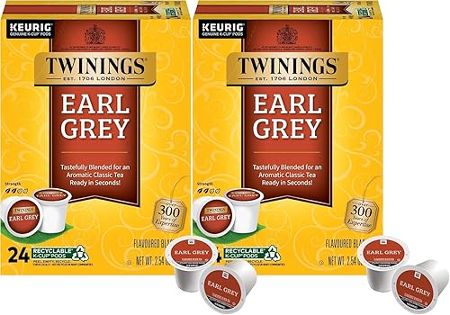 Twinings Earl Grey Black Tea K-Cup Pods for Keurig, 24 Count (Pack of 2), 48 Total, Flavoured with Citrus and Bergamot, Caffeinated, Enjoy Hot or Iced