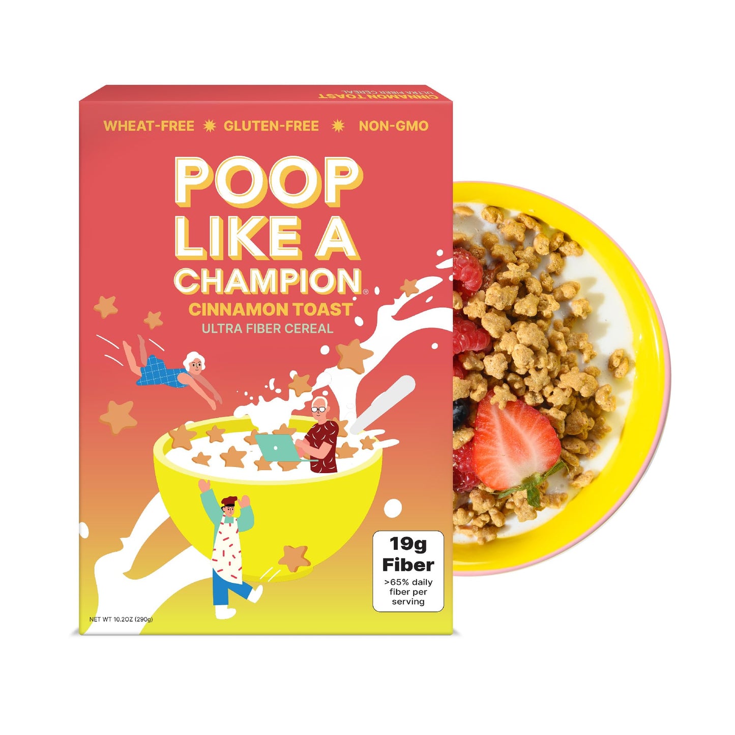 Poop Like A Champion High Fiber Cereal - Cinnamon Toast Flavor | Keto Friendly Low Carb Gluten Free & Healthy | Breakfast Essentials with Soluble