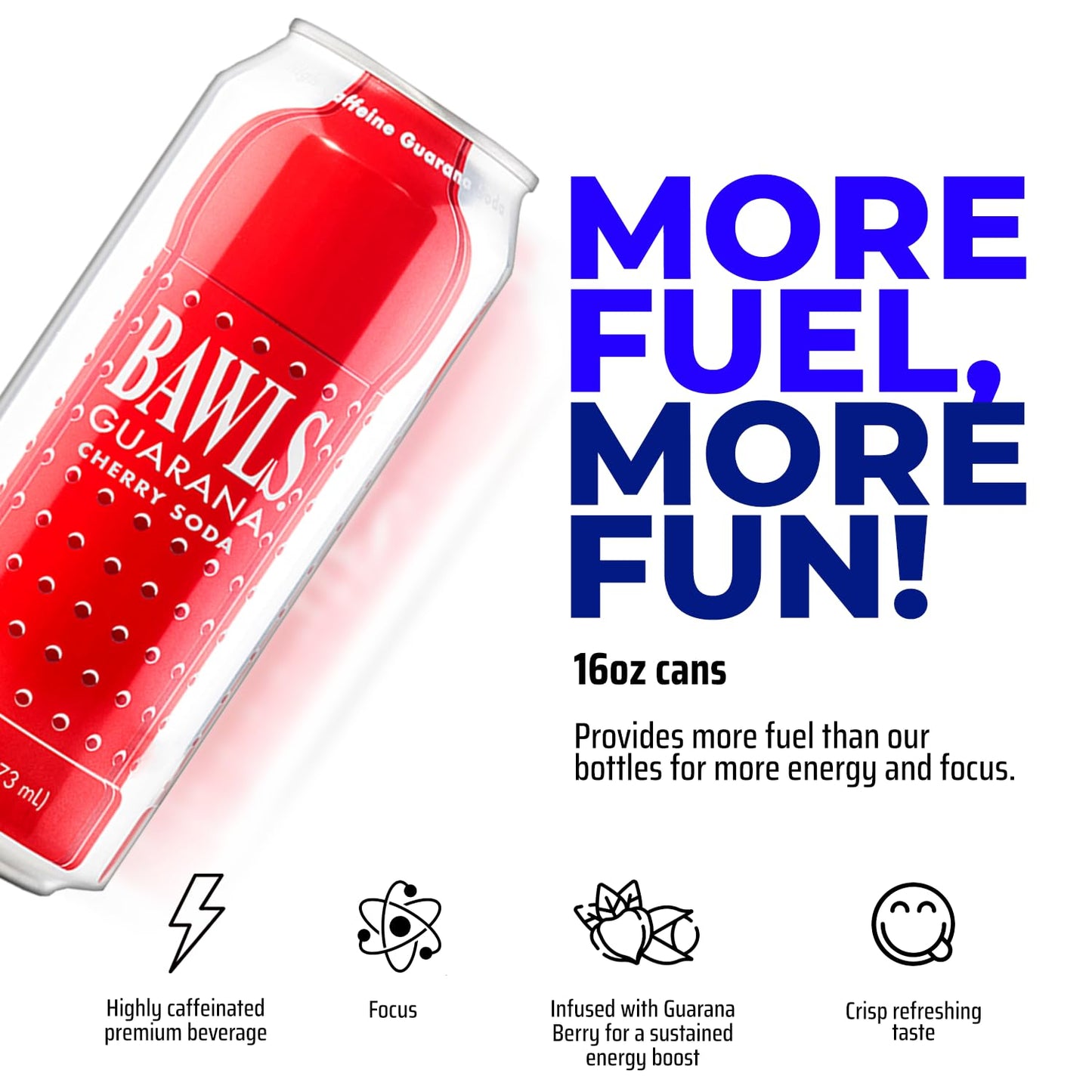 BAWLS Guarana Cherry, BAWLS Guarana Drink, Guarana Soda, Guarana Fueled Soda for Energy, High Energy Caffeinated Drink, 16oz 24 Pack Cans