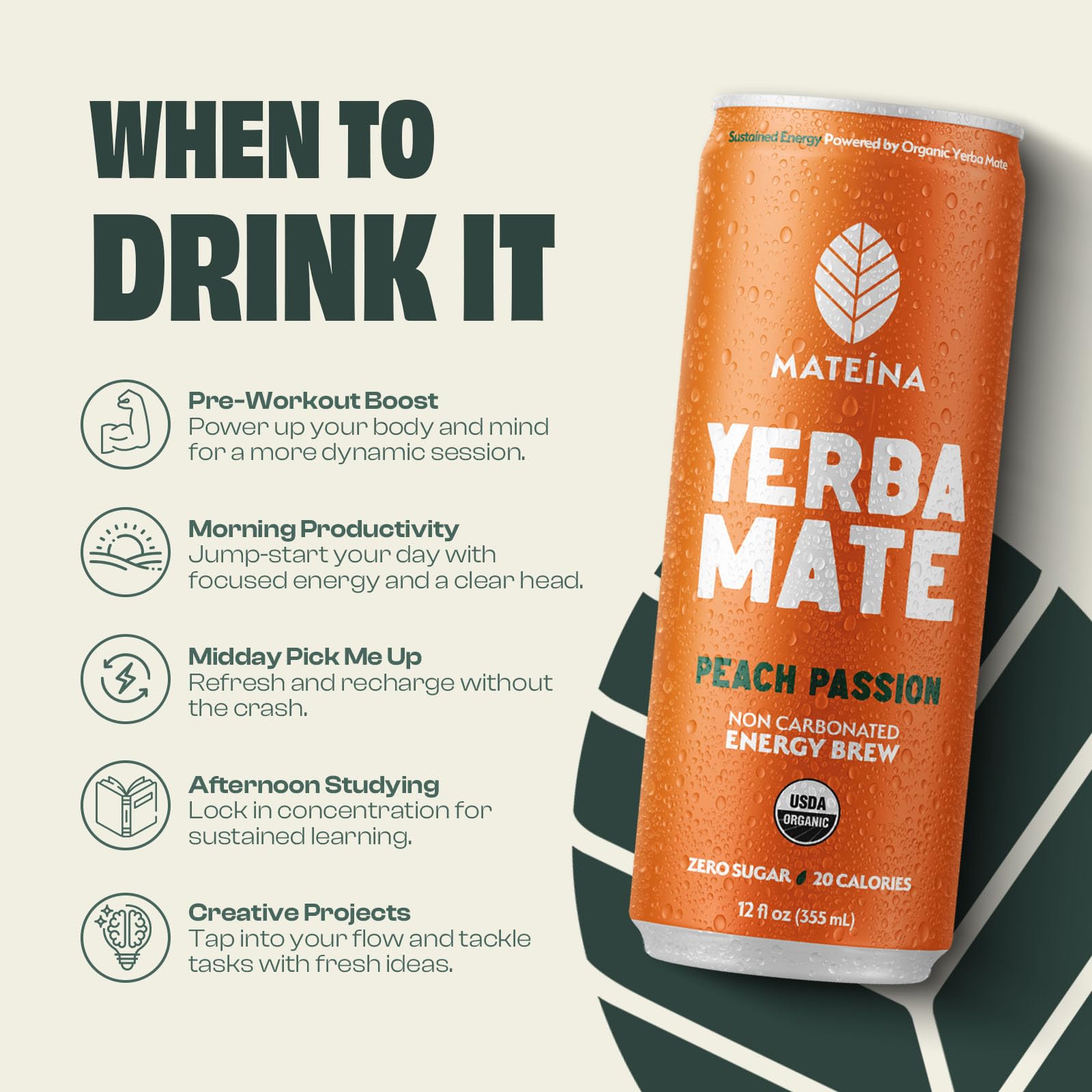 Mateina Organic Peach Passion Yerba Mate, 12 FZ