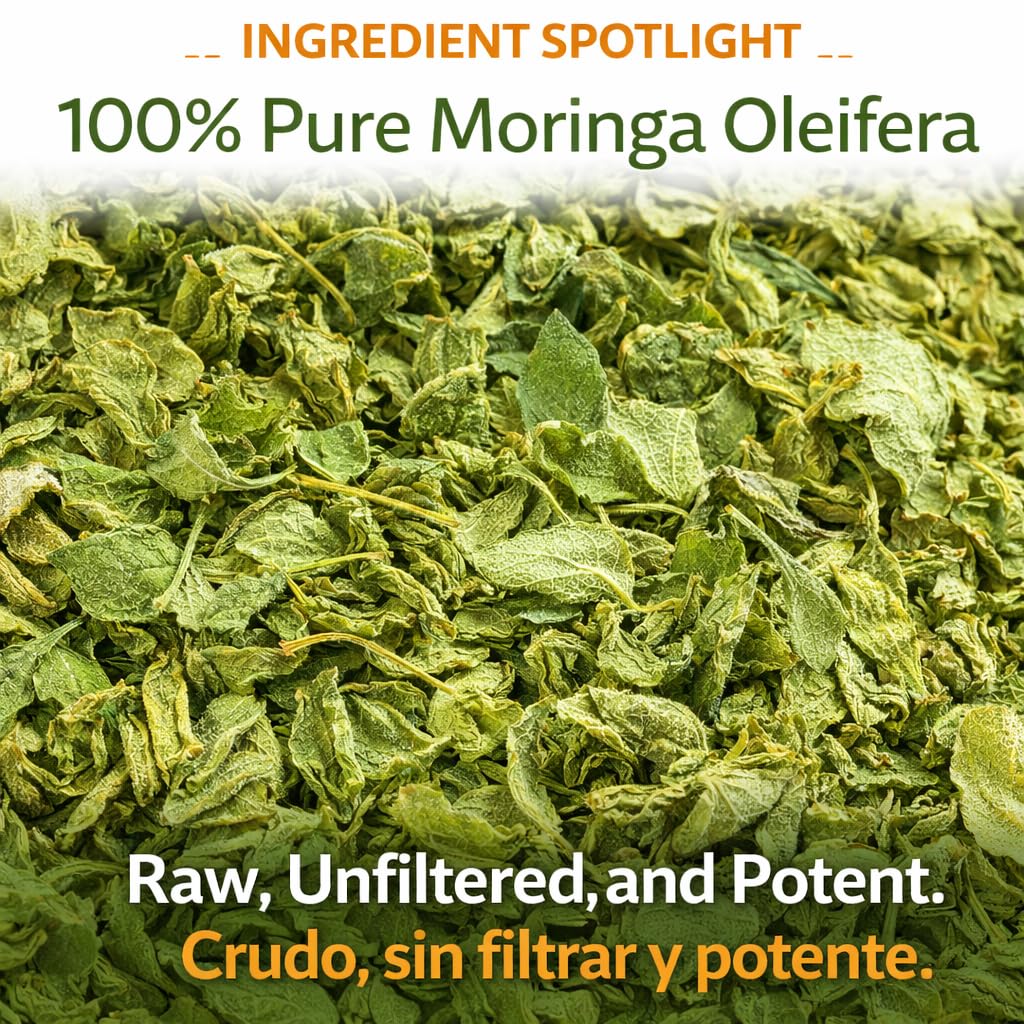 Moringa Leaf Tea - 4 oz (113 g) - 100% Natural Loose Leaf | Non-GMO, Vegan, Caffeine-Free Herbal Infusion - Dried Oleifera Leaves (Té de Hojas de