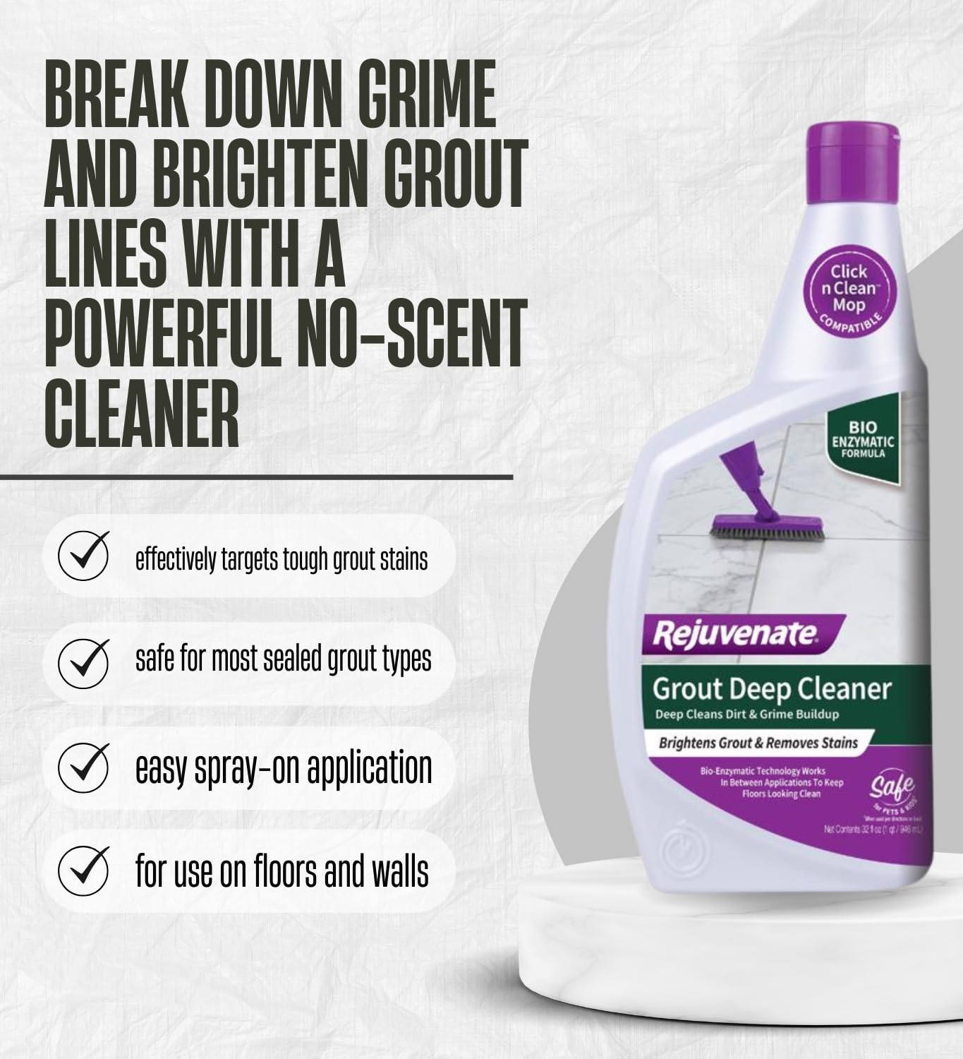 3x Rejuvenate Wood Floor Restorer 32 oz Liquid Bundle with Brush - Removes Dirt and Stains from Tile Grout with Bio-Enzymatic Deep Cleaning Action