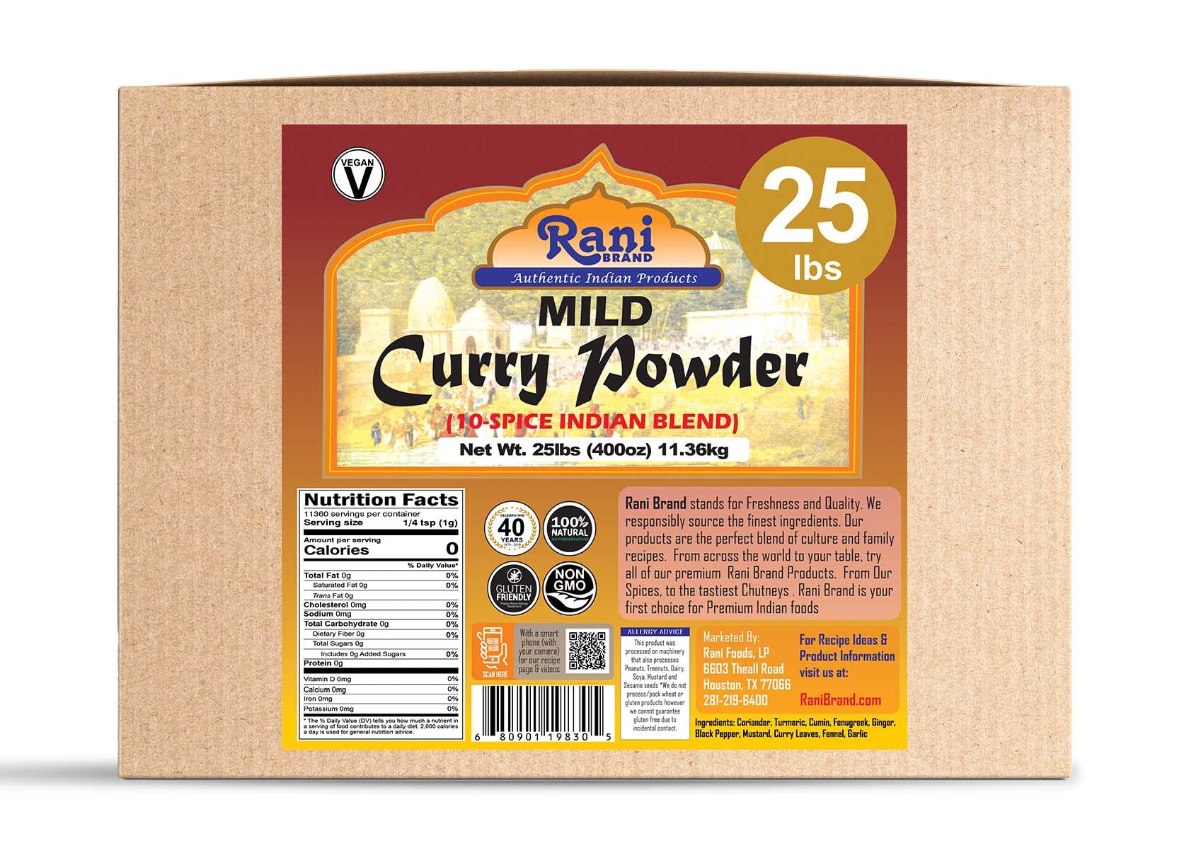Rani Curry Powder Mild (10-Spice Authentic Indian Blend) 400oz (25lbs) 11.36kg Bulk Box ~ All Natural | Salt-Free | NO Chili or Peppers | Vegan | No