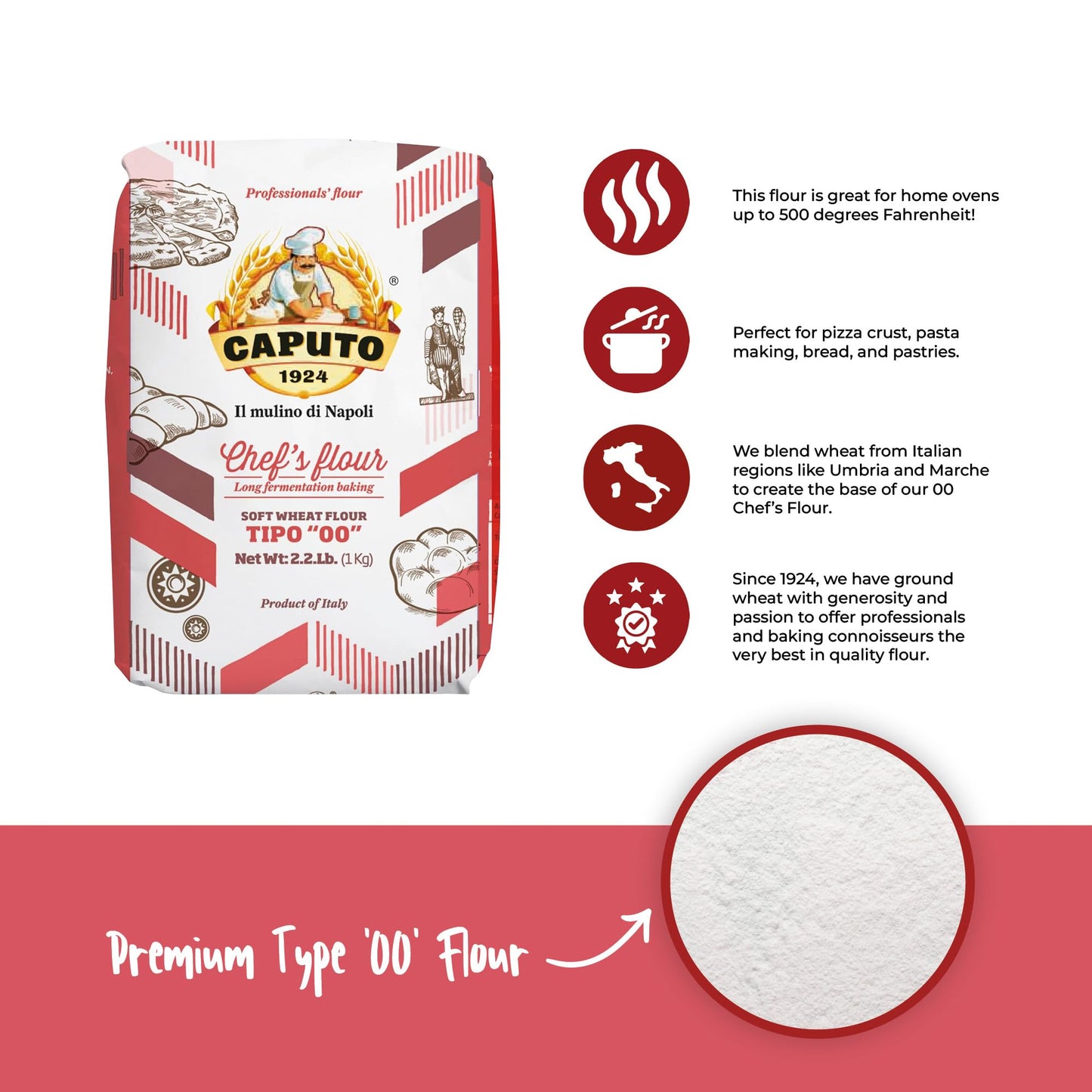 Antimo Caputo Chef's Flour 2.2 LB (Case of 10) - 22 LB Total - Italian Double Zero 00 Flour - Soft Wheat for Pizza Dough, Bread, & Pasta
