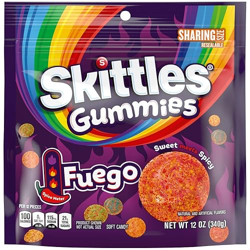 Skittles, Gummies Fuego Sweet and Spicy Gummy Candy, Sharing Size, Resealable, 12 Ounce