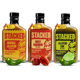 Stacked Hot Sauce Variety Pack - Original Jalapeño, Sweet Habanero, and Jalapeño Lime - Pack of 3, 6.7 fl oz Each - Gourmet Spicy Condiment Made