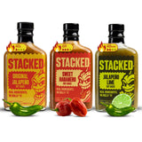 Stacked Hot Sauce Variety Pack - Original Jalapeño, Sweet Habanero, and Jalapeño Lime - Pack of 3, 6.7 fl oz Each - Gourmet Spicy Condiment Made