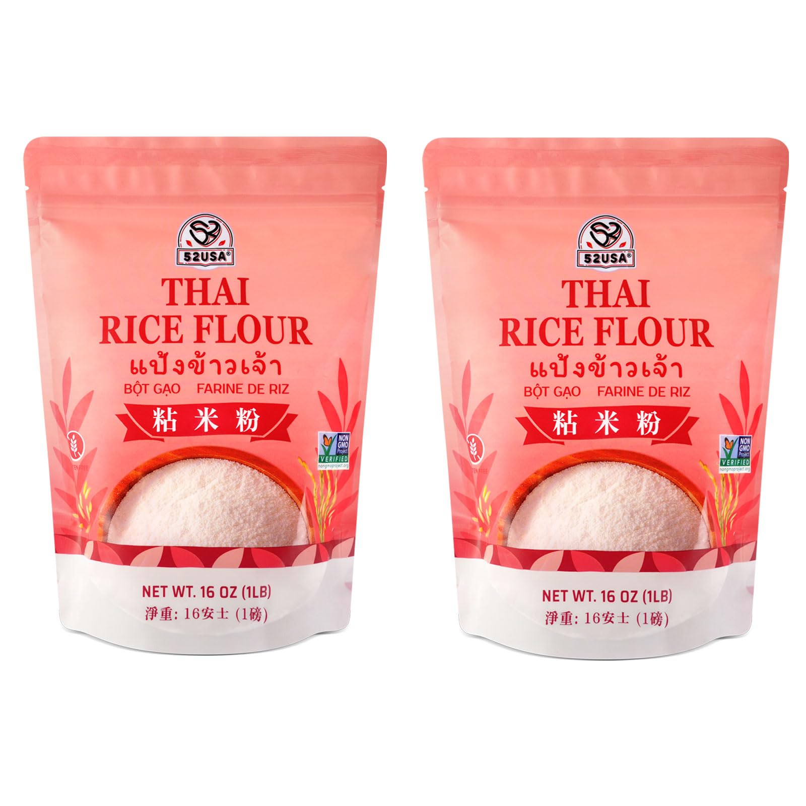 52USA Thai Rice Flour 32 Ounce (Basic), 2 Pound (Pack of 2), Rice Flour for Baking or Cooking, Product of Thailand, All Natural White Rice Flour