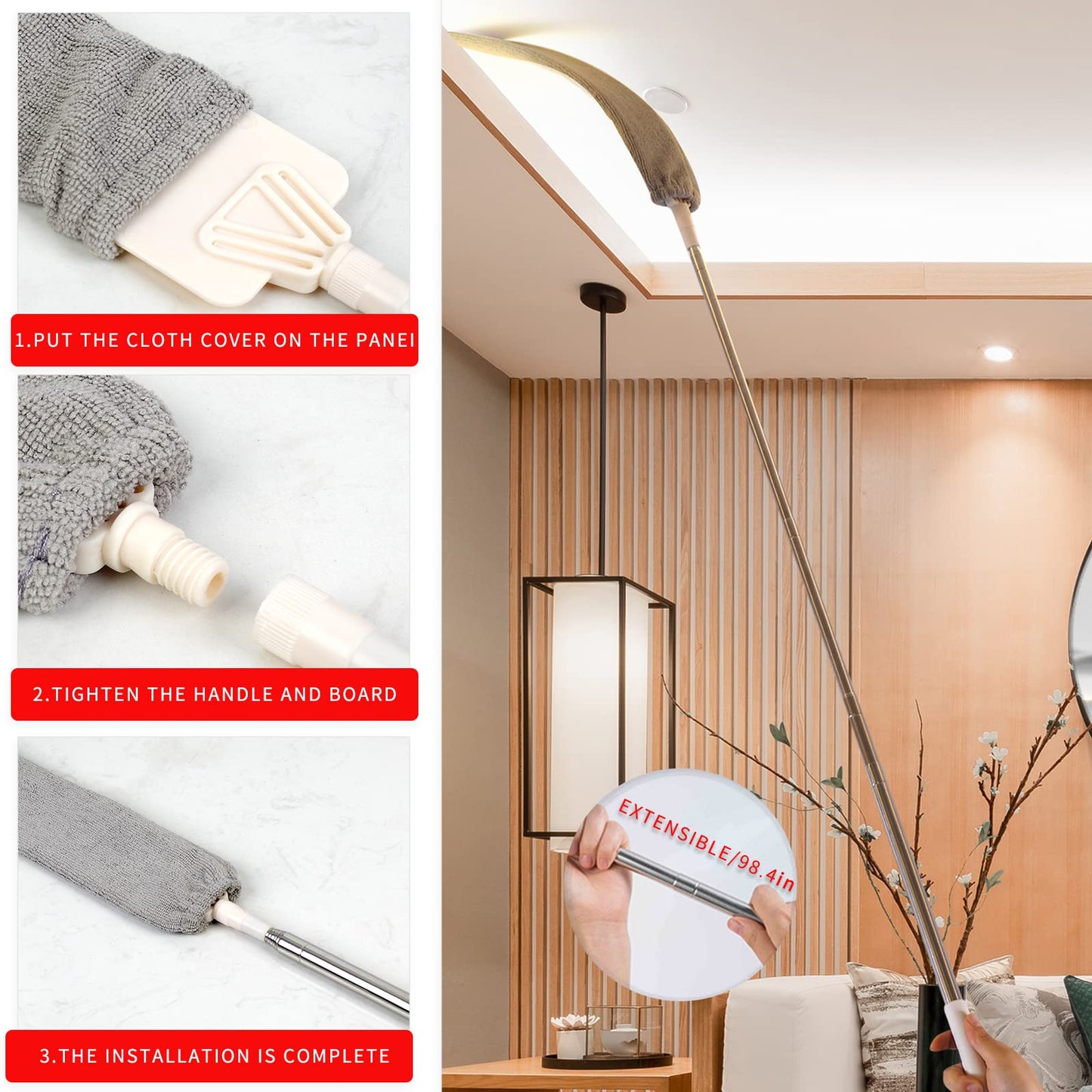 YEYILILINHONG Retractable Gap Dust Cleaner, Microfiber Hand Duster Cleaning Tools, with 2 Washable Dusting Cloths and Long Handle Retractable Duster