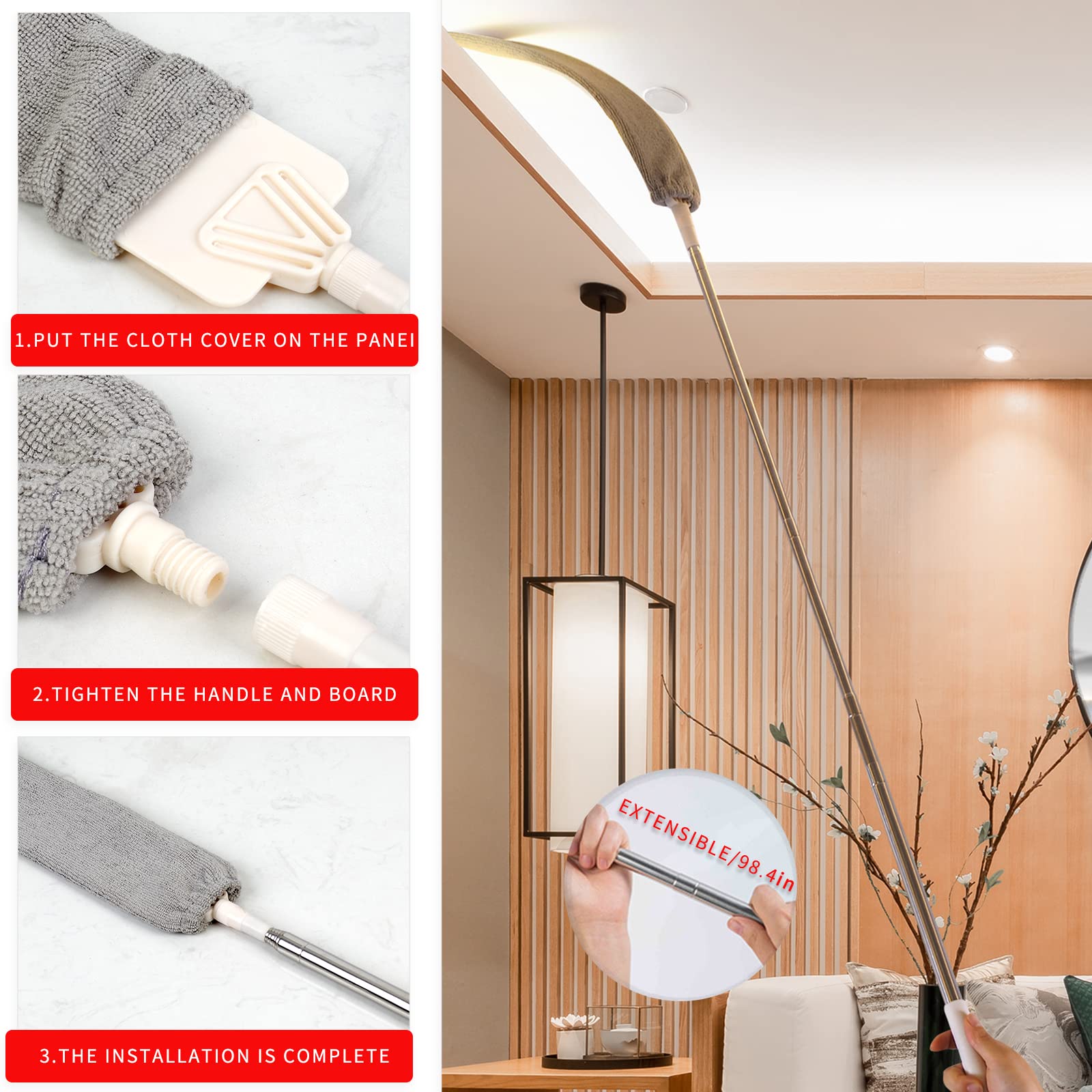 YEYILILINHONG Retractable Gap Dust Cleaner, Microfiber Hand Duster Cleaning Tools, with 2 Washable Dusting Cloths and Long Handle Retractable Duster