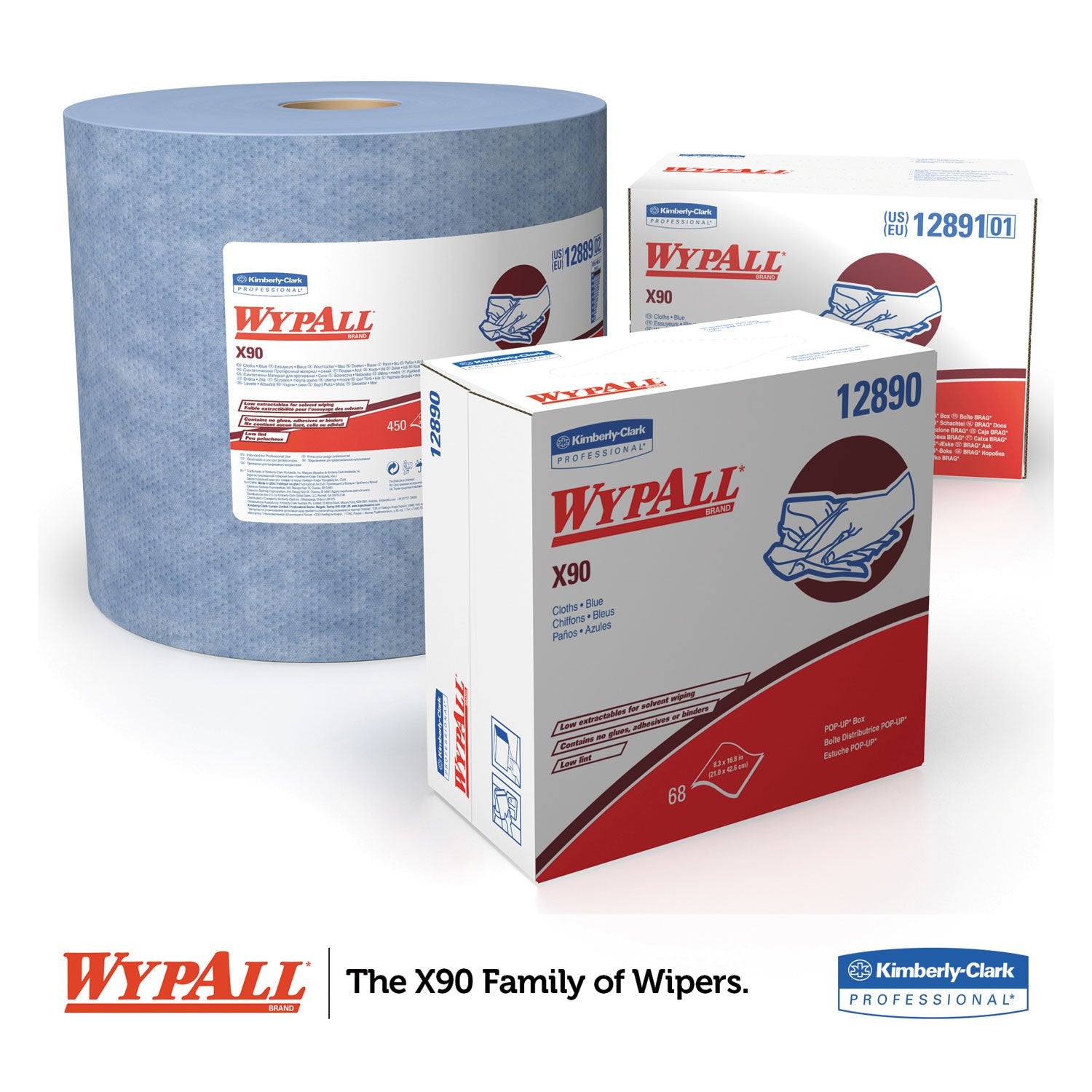 X90 Cloths, Jumbo Roll, 11 1/10 x 13 2/5, Denim Blue, 450/Roll, 1 Roll/Carton
