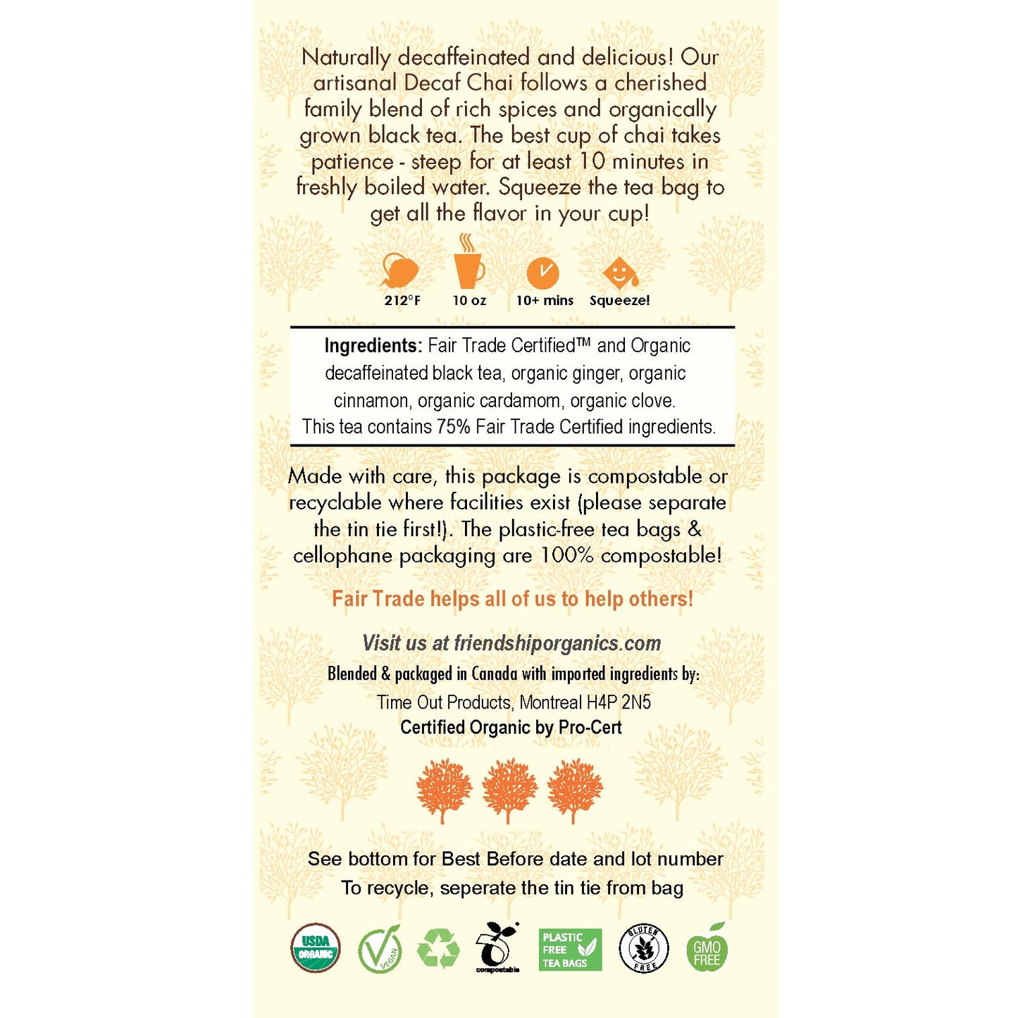 Friendship Organics Decaf Chai Tea Bags, Organic and Fair Trade (36 Count (Pack of 1) NEW)