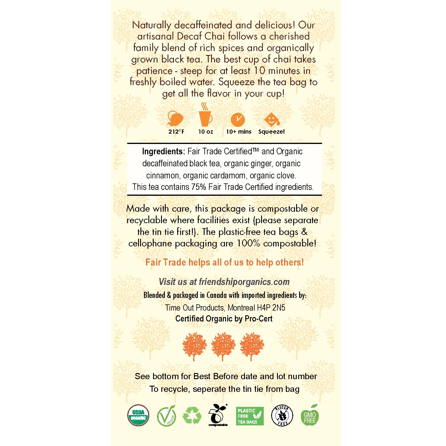 Friendship Organics Decaf Chai Tea Bags, Organic and Fair Trade (36 Count (Pack of 1) NEW)