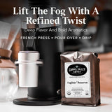 Carmel Valley Coffee Roasting Foglifter® Reserve - Whole Bean Organic Medium Dark Roast Coffee, Connoisseur's Premium Blend, Citrus Zest & Toffee