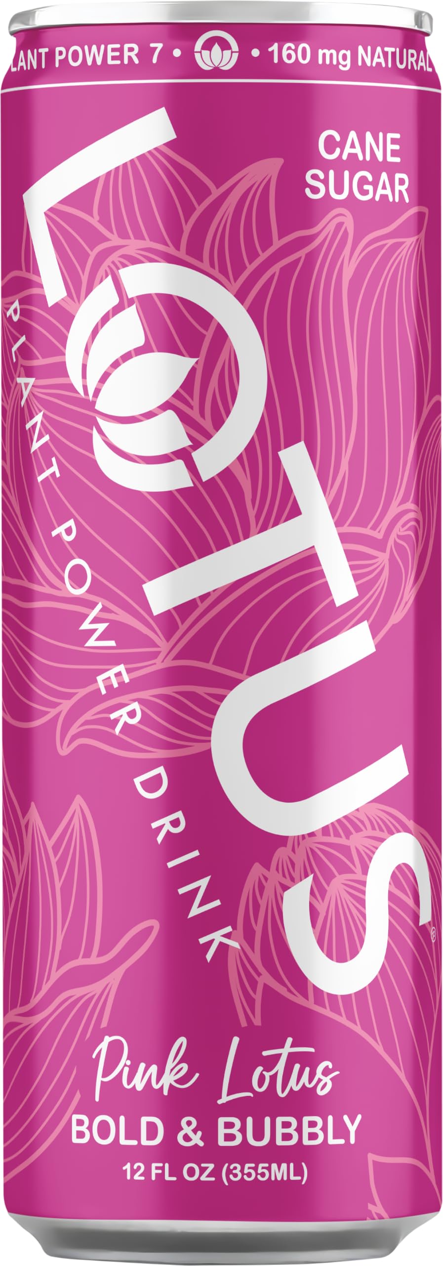 Pink Lotus Raspberry Plant Power® 160 mg, Pure Cane Sugar, 12 Pk 12 oz Cans