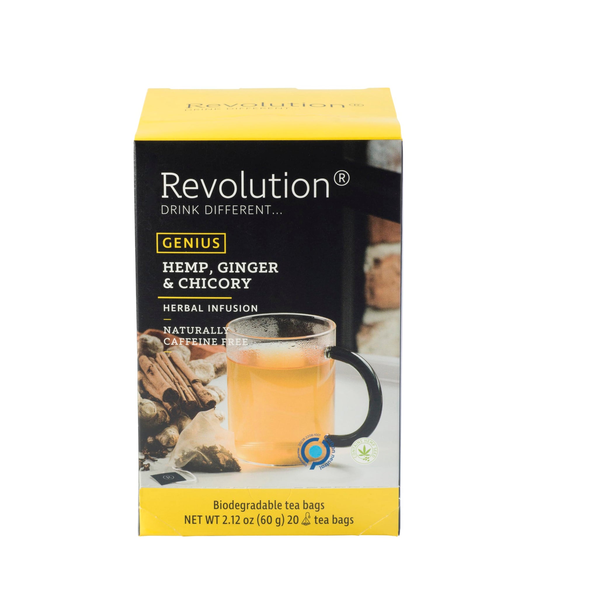 Revolution Tea GENIUS Hemp, Ginger & Chicory Hemp Tea - Energizing Blend with a Kick